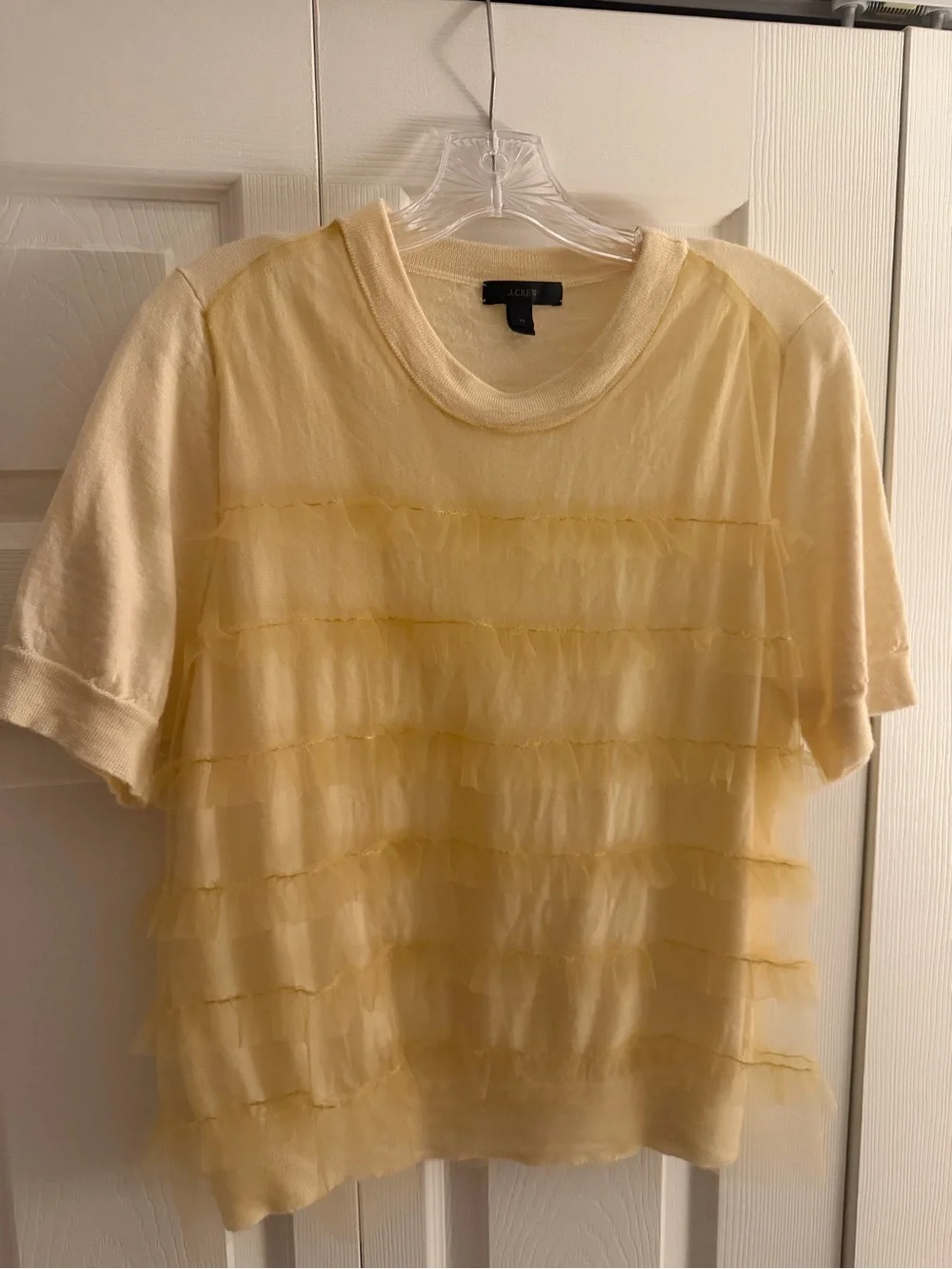 J. Crew Pale Yellow Short Sleeve Ruffle Tee